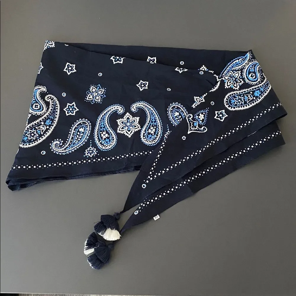 American Eagle Navy Blue Paisley Triangle Bandana / Sarong /Top Tassels Vacation